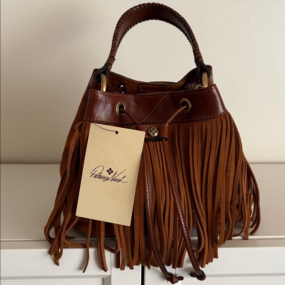 NWT Patricia Nash Elisa Suede Fringe Bucket bag purse
